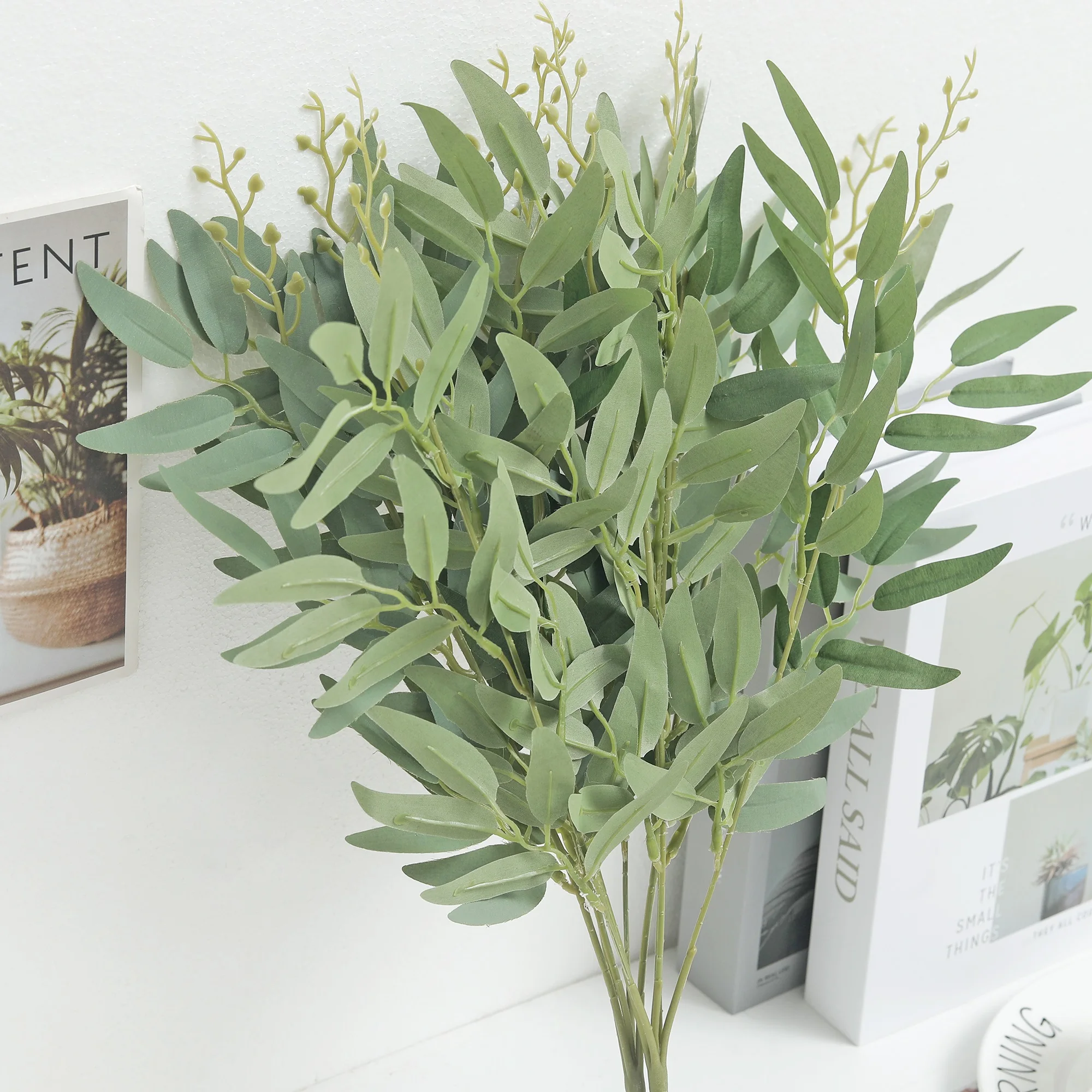 أوراق الصفصاف فروع زهرة اصطناعية باقة الحرير نباتات وهمية ديكور الزفاف يترك DIY بها بنفسك الأخضر ديكور المنزل غرفة المعيشة #5