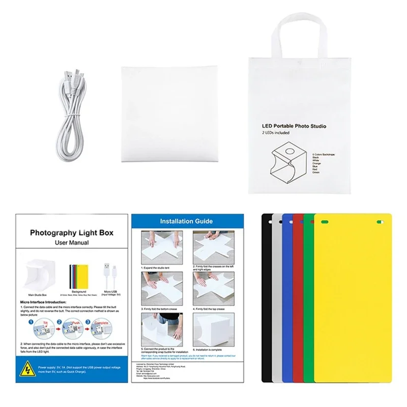 طقم خيمة تصوير استوديو صور صغير ، ألواح خلفية ، قابلة للطي ، محمولة ، إضاءة ، إضاءة صور ، 6 ألوان ، 20 ، 1100LM