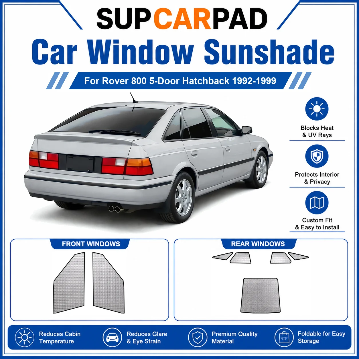 For Rover - Rover 800 5-Door Hatchback 1992-1999 Full Set Car Window Sunshades UV Block Privacy Heat Insulated Foldable Car Curt