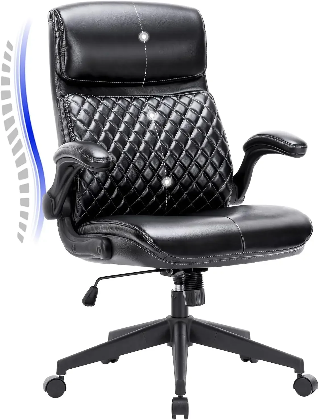 COLAMY Home Office Chair 275LBS Executive Leather Office Chair with Padded Flip-up Arms, Adjustable Height and Tilt Lock, Black