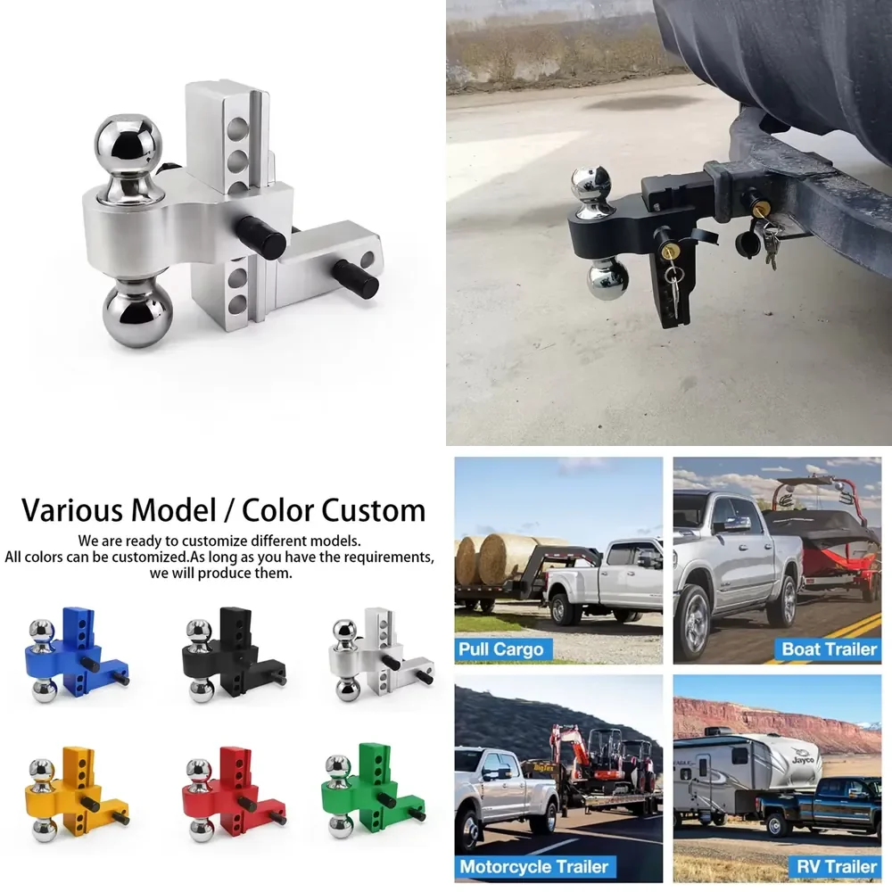 

Adjustable Double Ball Head Aluminum Alloy Hitch Mount Trailer Coupler Heavy Drop Rise Car Truck Towing RV