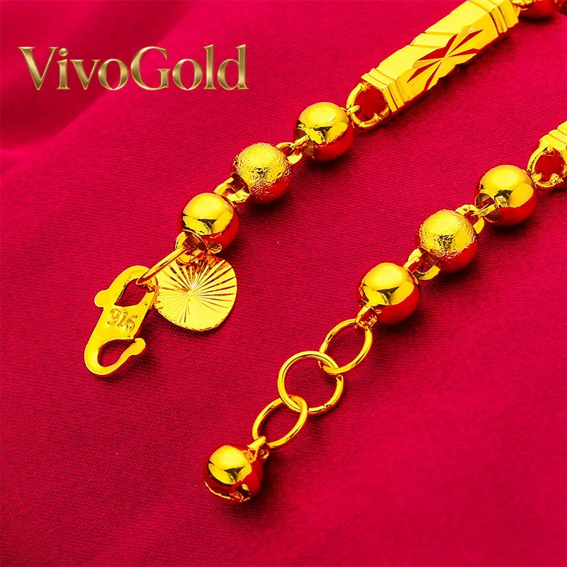 

Женский браслет VivoGold Hexagon Bead из 24-каратного золота, AU999 | Полированные шестигранные и круглые бусины на эластичной нити, современный геометрический дизайн.