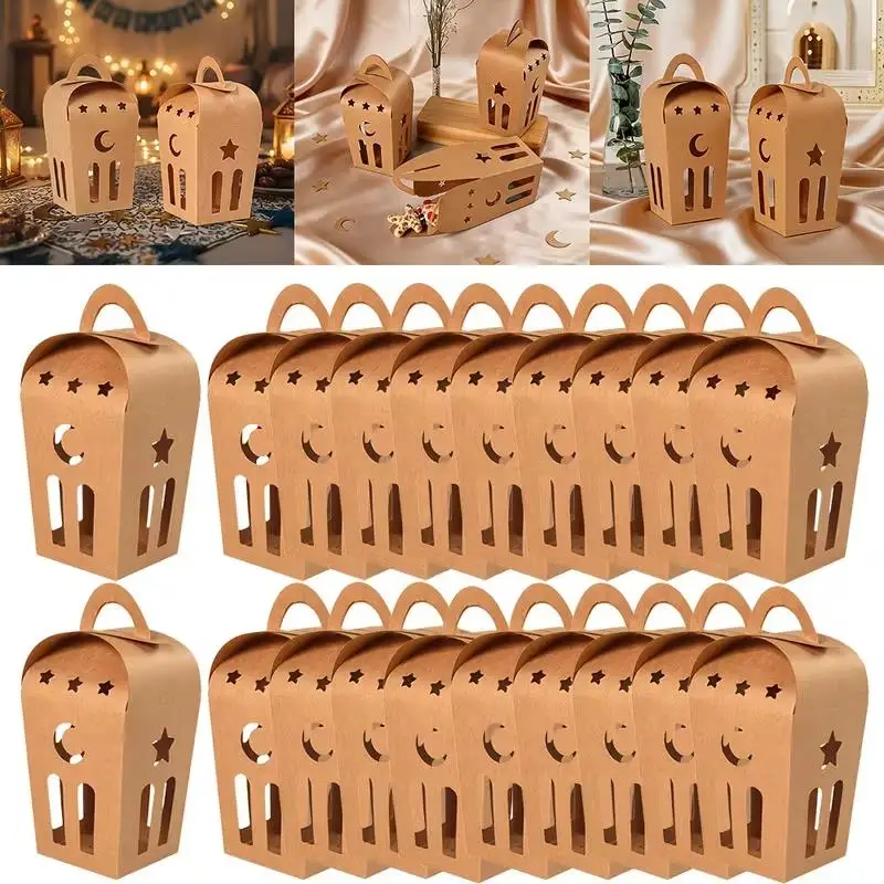 10/20Pcs Eid Geschenk Box Hohl Stern Mond Süßigkeiten Cookies Verpackung Box Tasche Ramadan Mubarak Islamischen Muslimischen Party dekoration Lieferungen