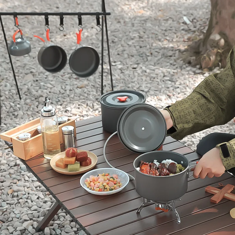 

Outdoor portable set pot aluminum alloy cookware tea kettle pot non-stick pan combination multi-person camping cutlery set