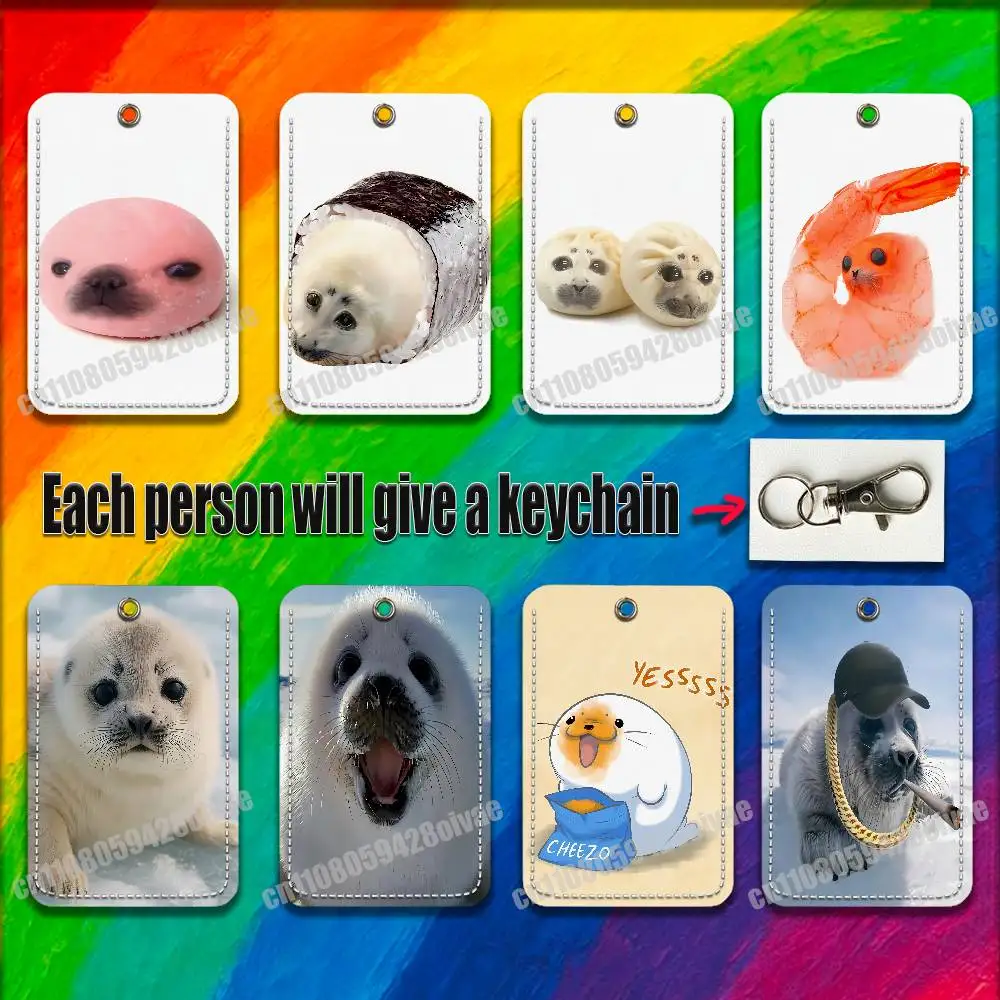 

Seal Sea Cute Funny For ID Clips Credit Bank Bag Bus Meal Card Holder Cover Pocket Decoration Keychain