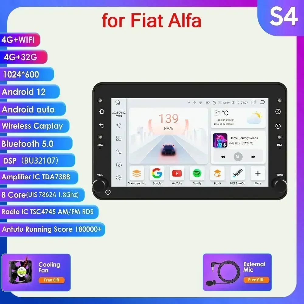7'' 2Din Android autoradio voor Alfa Romeo 159 Brera Spider Sportwagon, multimediasysteem met GPS, 4G, Carplay en intelligent scherm