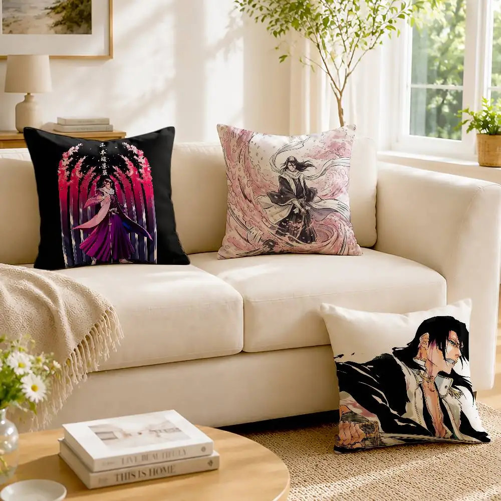 Housse de coussin carrée personnalisable, impression double face, BLEACH B-Byakuya Kuchiki, décoration de canapé et de chambre à coucher