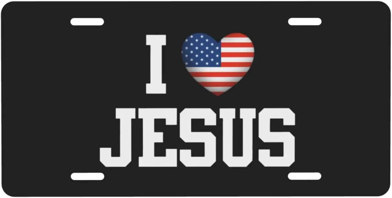 License Plate I Love Jesus License Plate Cover Aluminum Car Front Plate Vanity Tag for Men Women 6X12 Inch Christ Believer