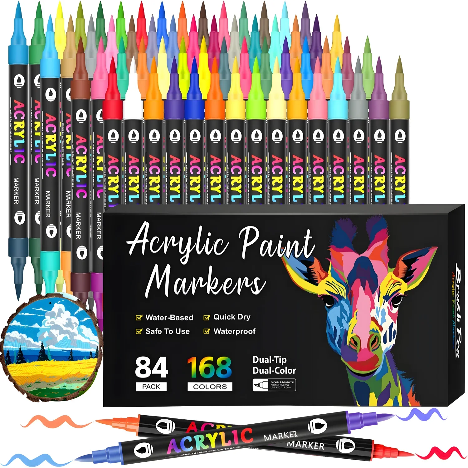 

Professional Art Use 48-Color Acrylic Paint Markers Dual-Tip Fine and Brush Tip Pens Suitable for Stone Wood Calligraphy