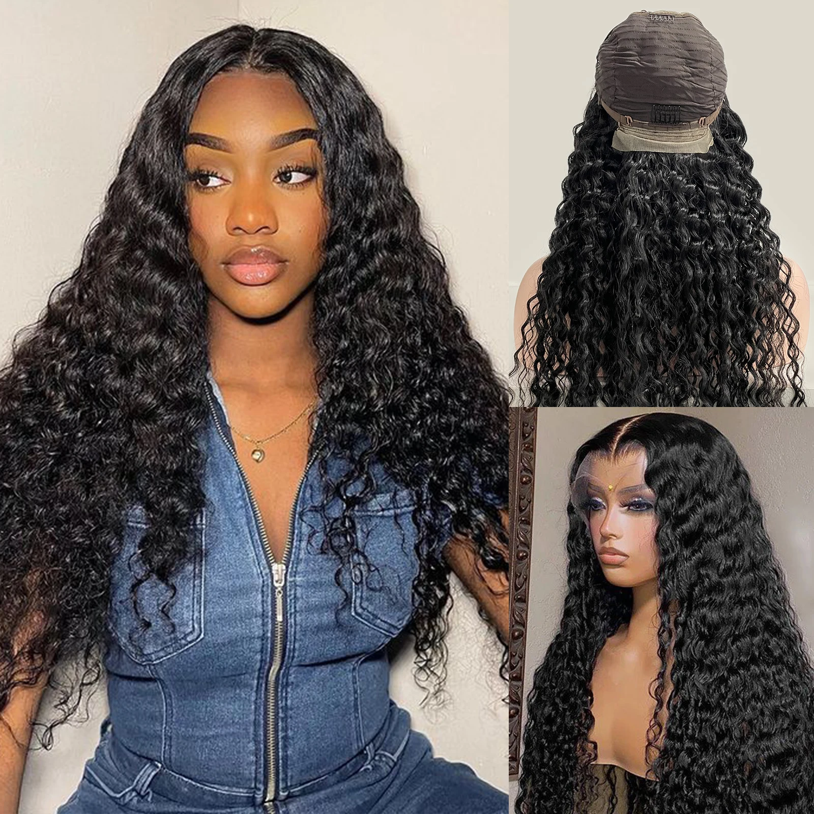 13x6 Natural Black Deep Wave Wig Human Hair Wigs 13x4 HD Transparent Lace Frontal Wig For Women Curly Water Wave Wigs Human Hair