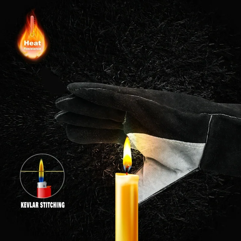 Soldadores Gauntlets Preto Extremo Resistente ao Calor BBQ TIG MIG Luvas de Soldagem 14"