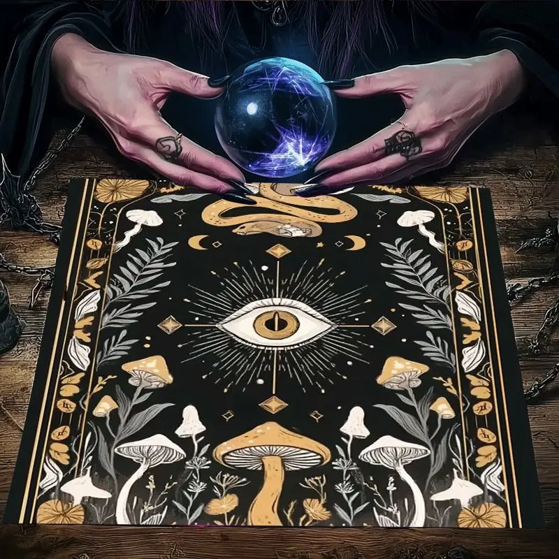Mystic Eye and Mushroom Bohemian Tarot Cloth Table Runner Witchy Aesthetic Boho Decor Spiritual Altarpiece 90x90cm