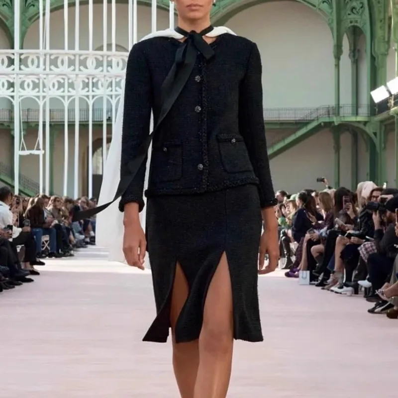 مجموعة Shang Yangqi العصرية الفاخرة الفاخرة ذات الإحساس العالي، معطف نحيف، مجموعة نصف تنورة منقسمة متعددة الاستخدامات من الزهور الخشنة، اثنان Pi #4