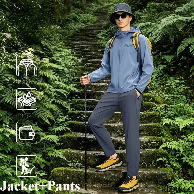 Hikinig Men's Sportswear Running Sets Spring Quick Dry Cycling Morning Windbreaker Training Suit Autumn Fitness Zipper Jacket
