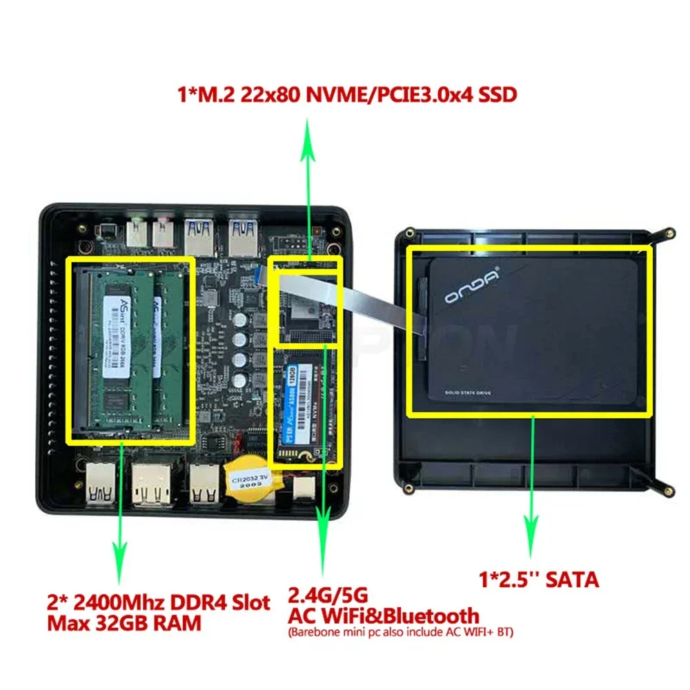 Wholesale AMD Mini PC R7 2700U Barebone System Vega 10 Graphic Desktop Window10/11 2*DDR4 M.2 NVMe Gaming Computer Hardware view 5