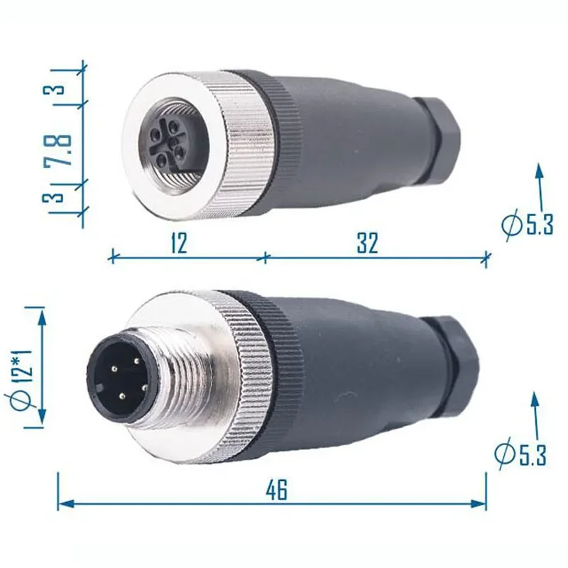 M12 Waterproof Sensor Connector IP67 4 5 8 Pin Male Female Plug Industrial PG9 PG7 Connectors Elbow Straight Socket f 4-6mm Wire