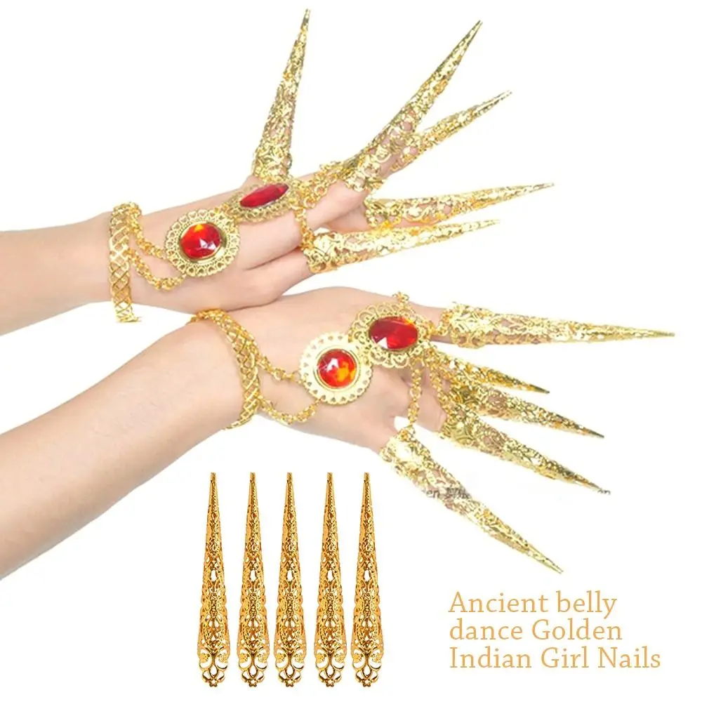 5Pcs Indian Thai Dance Belly Dance Golden Dance False Nail False Nail Dance Prop Finger Jewelry