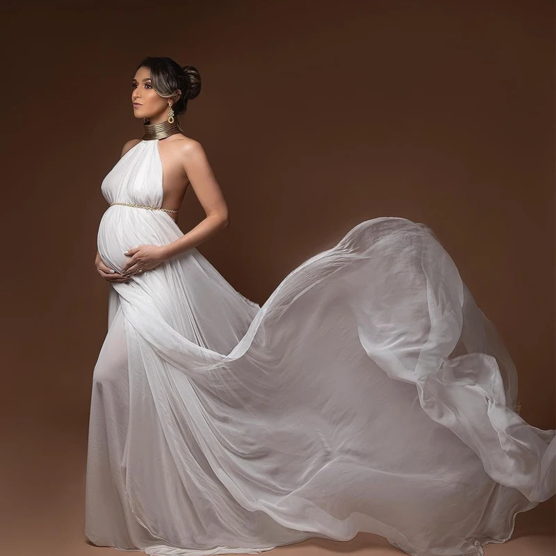 Vestidos largos de maternidad para fotografía, accesorios de pose, Sexy, elegante, blanco, Color dorado, cuero africano, estudio de sesión