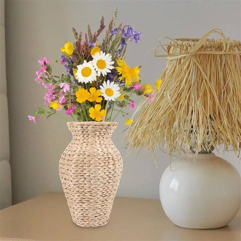 Dried Flower Vase Decorative Woven Flower Vase Artificial Flower Arrangement Container Cattail Vase Straw Vase