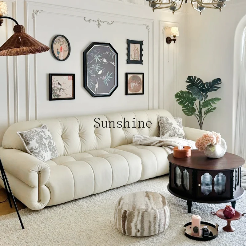 

French cloud sofa living room cream style leather straight row sofa