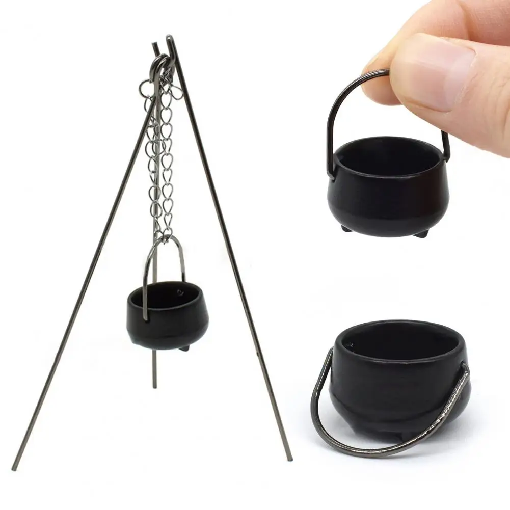 Mini Hanging Pot Miniature Cauldron Pot Dollhouse Figurine Ornament for Micro Landscape Decoration Witch Cauldron Kettles