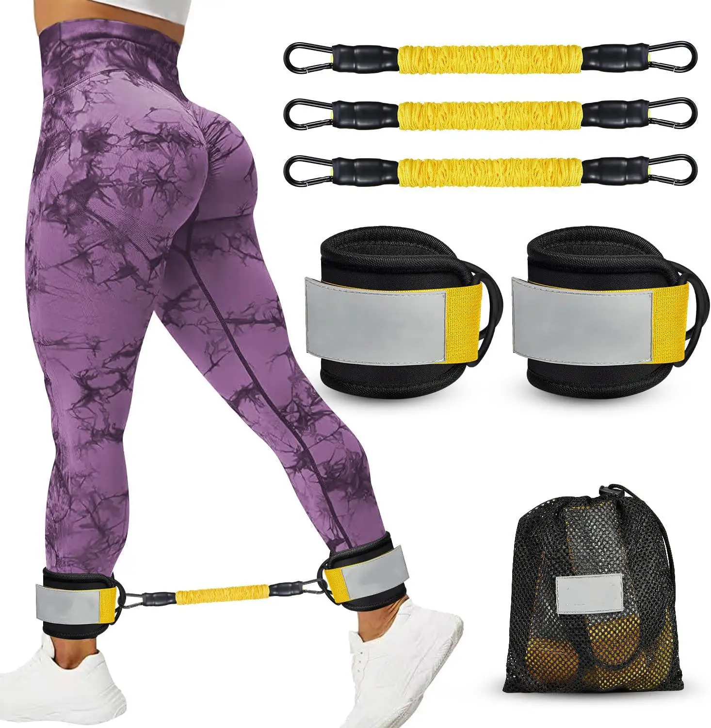 Wellshow Ankle Resistance Bands with Cuffs Glutes Workout Equipment Legs Resistance Bands for Kickbacks