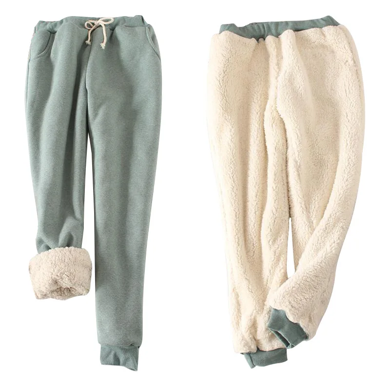 Winter sheepskin thick elastic pants loose solid color cotton harem pants women's casual warm pants