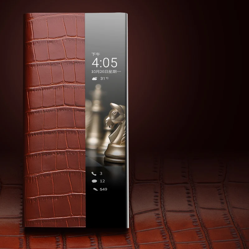 QIALINO Genuine Leather Flip Case for Huawei Mate 50 Ultra Light Luxury Phone Cover with Smart View Case for Mate 50 Pro