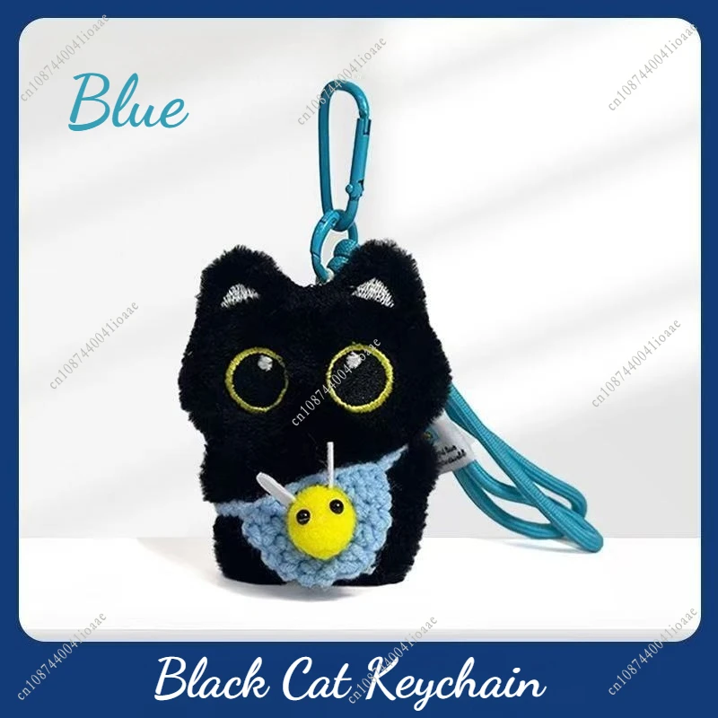 Ciondolo per borsa con ciondolo portachiavi in peluche con gatto nero super carino con ciondolo colorato per zaino intrecciato a mano Portachiavi Kawaii per regali per bambini