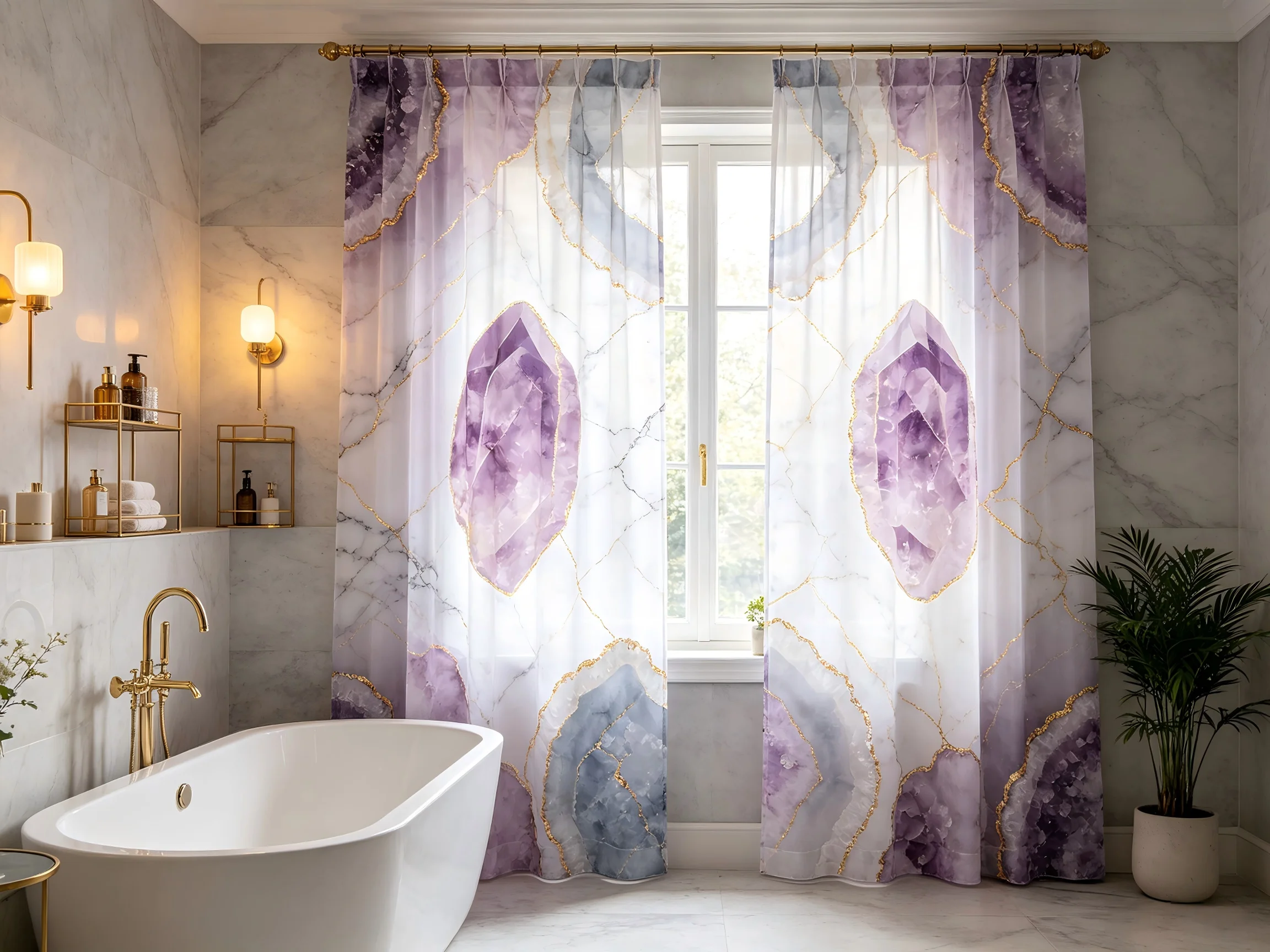 200131   Crystal Cave Marble Pattern Waterproof Curtain
