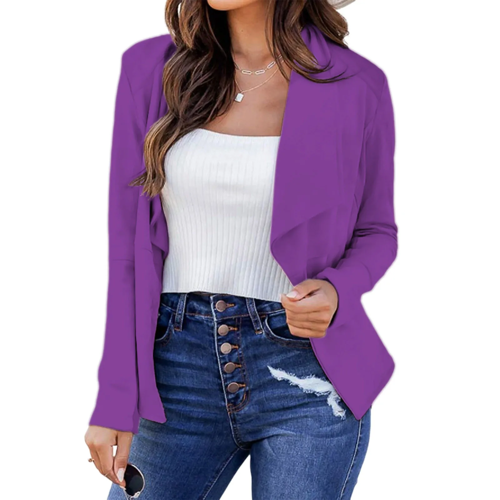 Women Thin Blazers Spring 2024 Female Summer Blazer Long Sleeve Open Stitch Womens Slim Coats Femme Ladies Tops