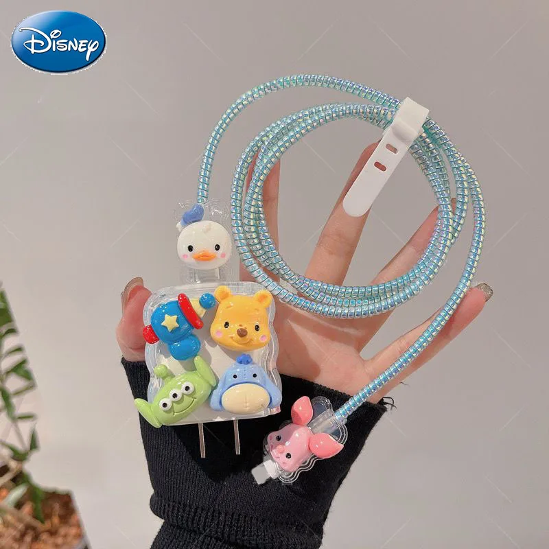 Disney Alien Lotso Donald Duck Charger Data Cable Protective Cover for iPhone 14 13/12/11 Pro 18W/20W Glue Shell Winding Rope