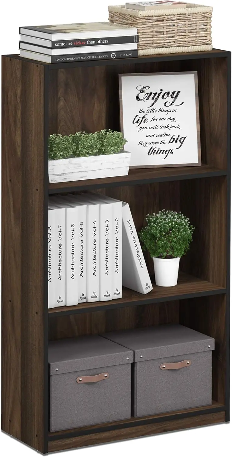 

Современная 3-ярусная книжная полка с открытыми полками, 9,3x21,8x39,5 дюймов, для гостиной, спальни, домашнего офиса, цвет орех/черный