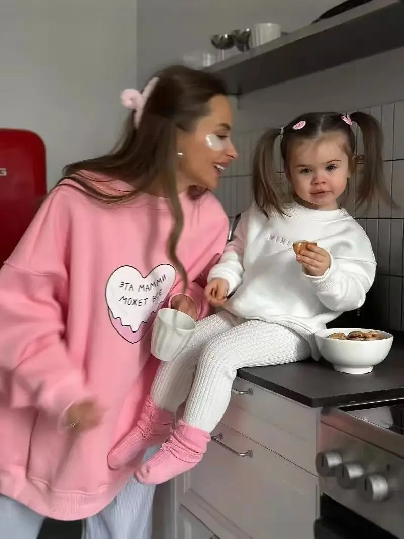 

100% Cotton Russian Women's Autumn And Winter Cute Cake Heart-shaped Print Casual Pink Thick Pullover Fashionable Hoodie