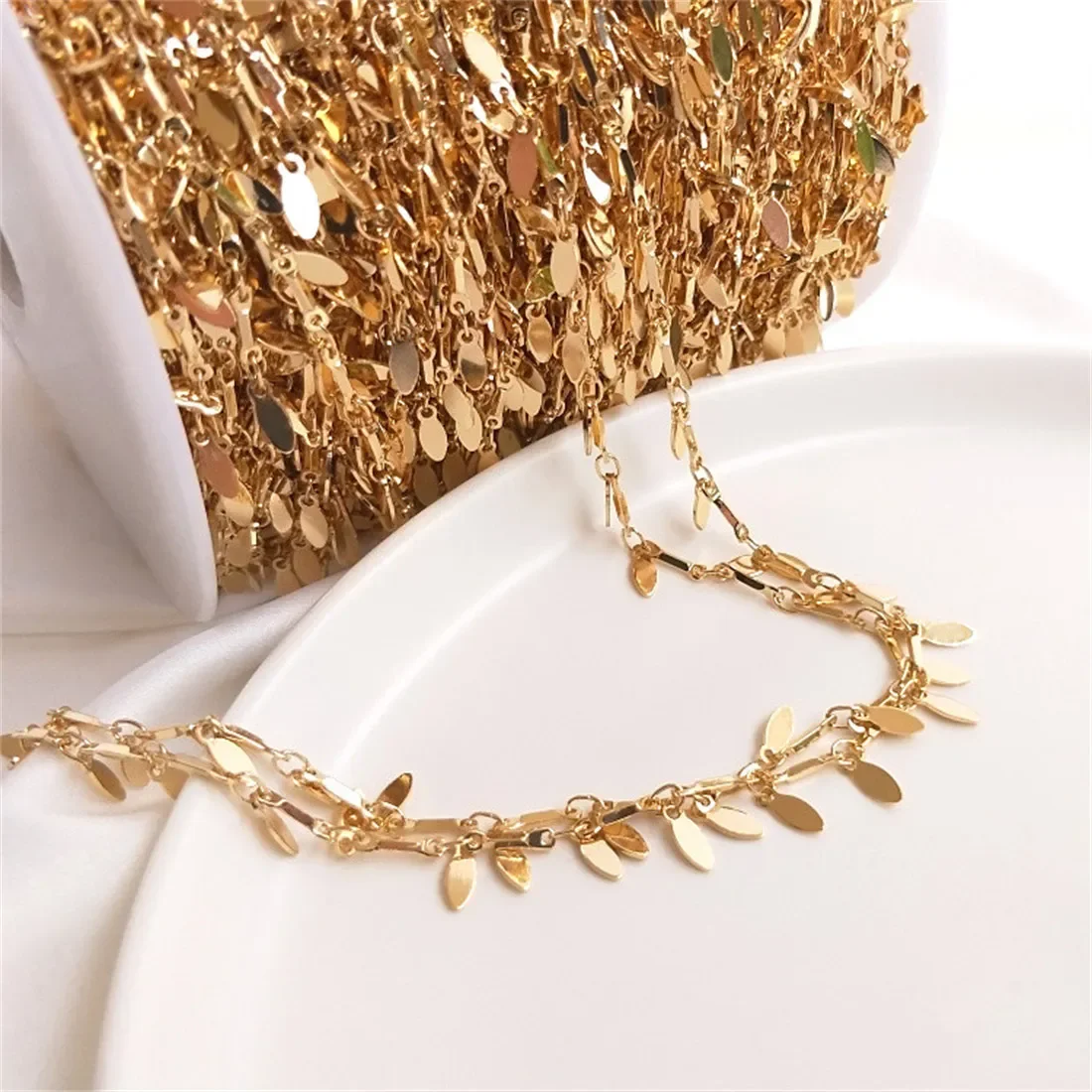 14K Gold-Plated Handmade CHAIN แขวนหยดใบกระจัดกระจายโซ่ DIY Handmade สร้อยข้อเท้าสร้อยข้อมือหูแขวนพู่โซ่.