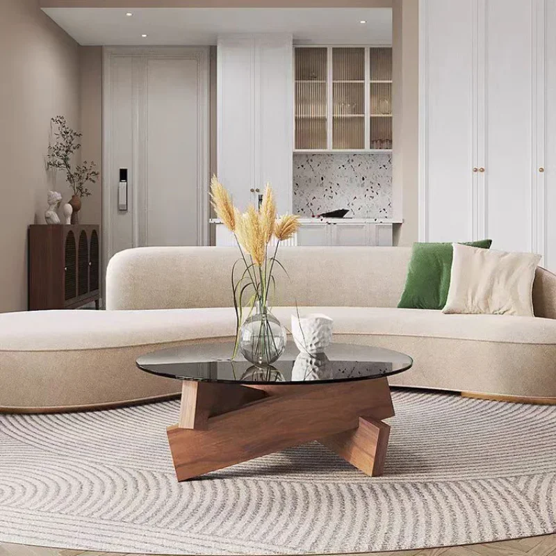 Glass Round Tea Table Simple Modern Living Room Household Small House Coffee Table Modern Center Corner Designer Furniture image 5