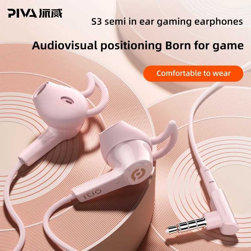 Qiji Pink 1.2M Cable 3.5mm Ergonomics Volume Control With Microphone Half In Ear Wired Noise Cancelling Gaming Earphone