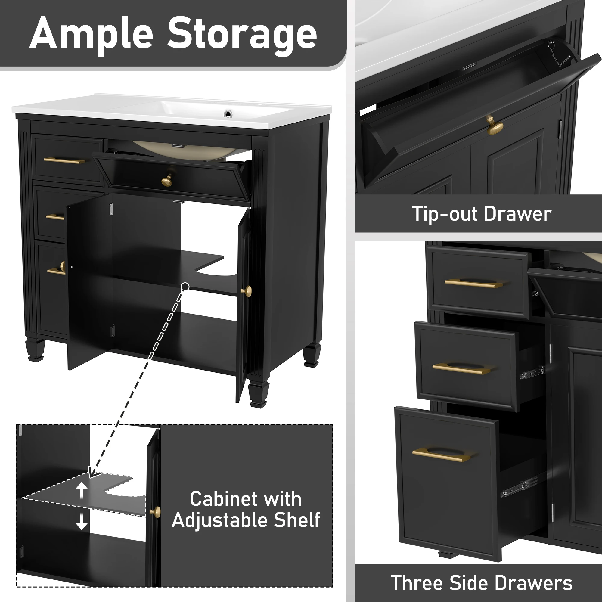 SH.KL 36 "الزينة في الحمام مع حوض السيراميك وأدراج جانبية للدرج، وخزانة الحمام، وأثاث الحمام #3