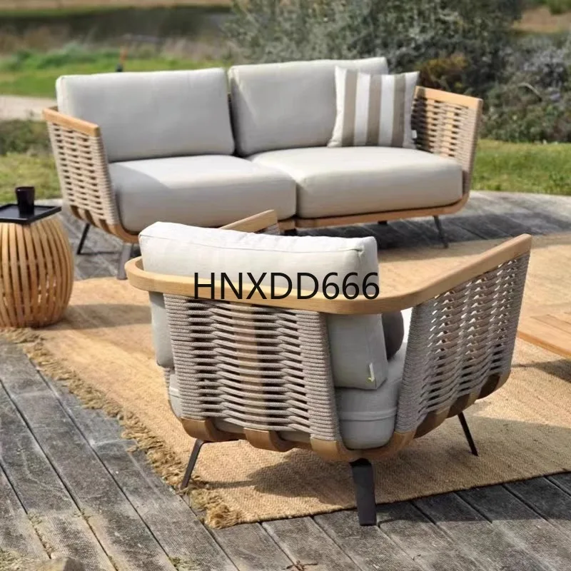 في الهواء الطلق الروطان خشب الساج طقم أريكة فيلا حديقة الترفيه فناء الأثاث ترتيب جلوس مريح للترفيه #4