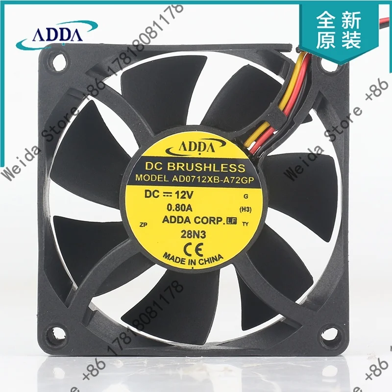 

Cooling fan Original ADDA AD0712XB-A72GP 24V 48V DC 12V 0.80A 7CM 7025 70X70X25MM 3-wire high air volume chassis converter