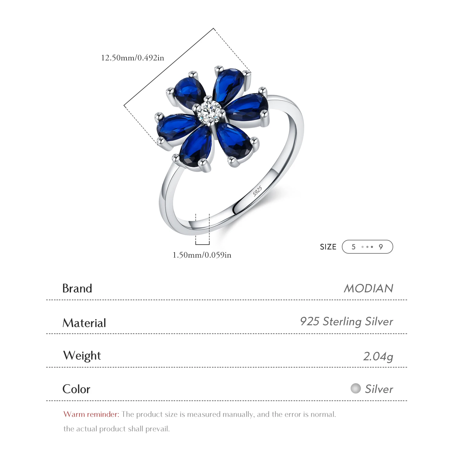 MODIAN 925 Sterling Silver Exquisite Flowers Finger Rings Royal Blue Water Drop Luxury Ring For Women Aniversary Fine Jewelry