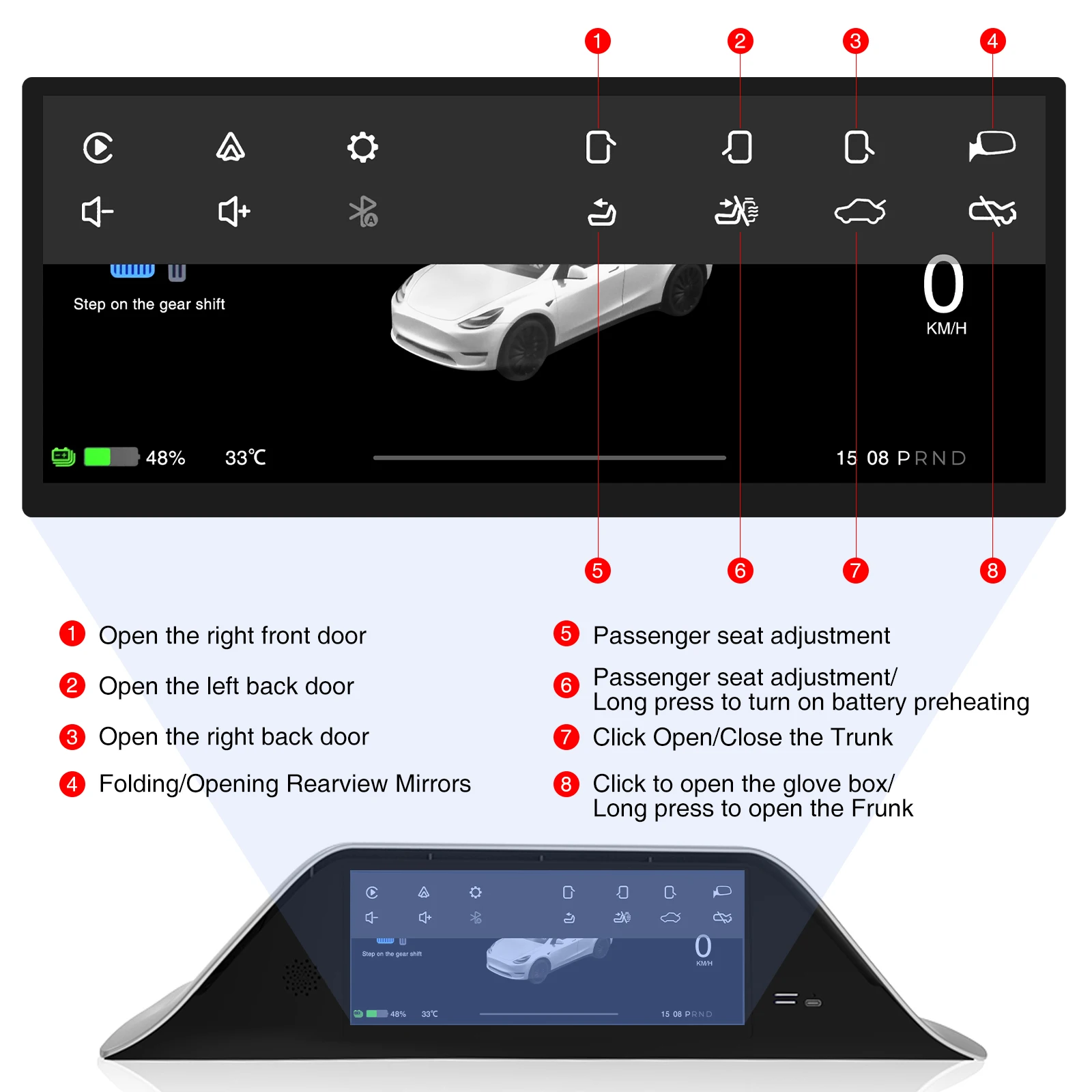 CATRONICS for Tesla HUD with Air Outlet And the camera button control Fit Model 3 Y 2016-2024 Carplay and Android AUTO Dashboard