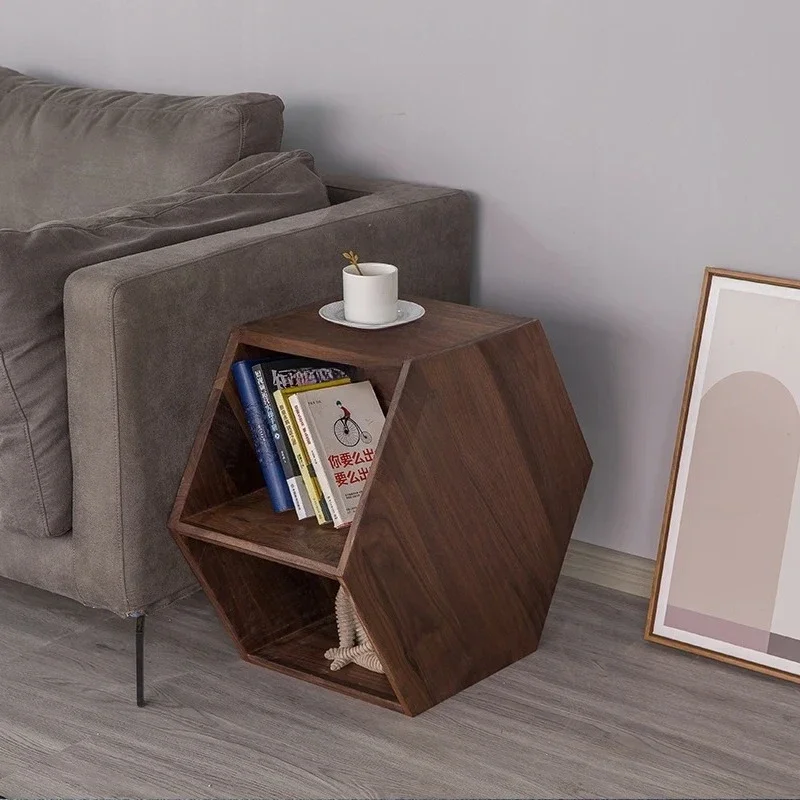 NNNordic Modern Black Walnut Wooden Sofa Tea Cabinet Multi-Functional Corner Table Side Cabinet Coffee Table