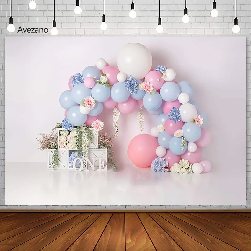 

Avezano Backdrop Photography Flowers Balloon Newborn Kids 1st Birthday Portrait Cake Smash Background Photo Studio Photozone