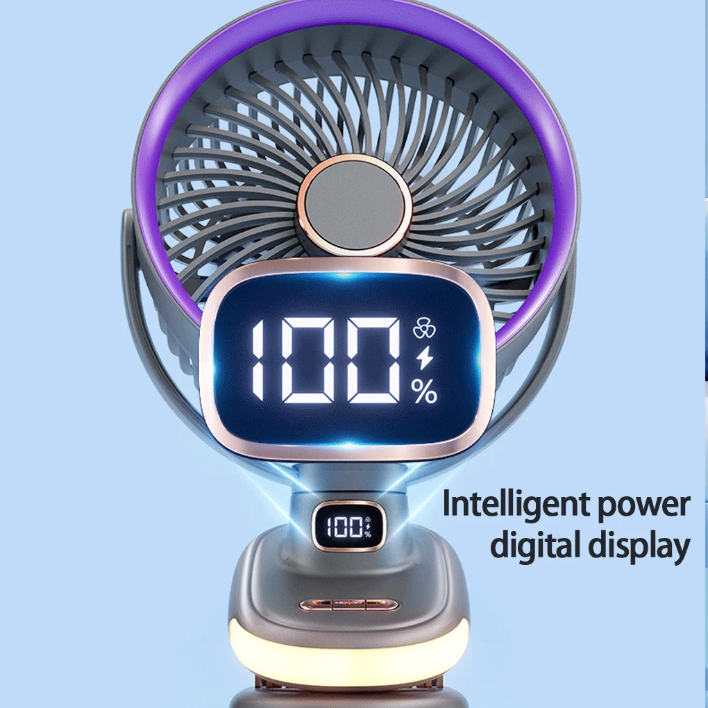 Mini Clip Fan Mute 10000mAh Rechargeable Digital Display Mini Desk Circulation Fan Adjustable Clip-on Wireless Fan for Home Room