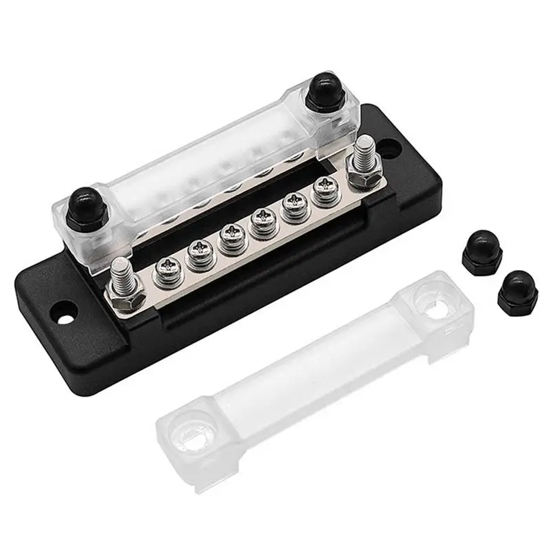 Automotive Electrical Bus Bar DC 150A Double Row 6-Way Busbar Nickel Plated Brass Power Distribution Block Bus Bar With Cover