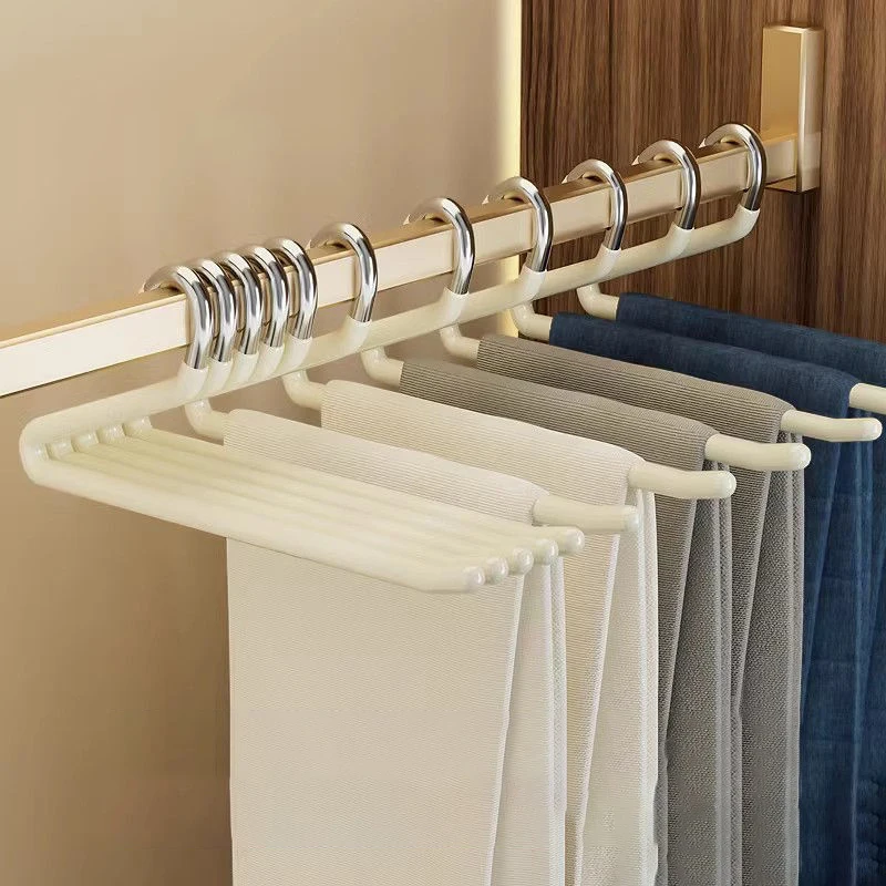4PCS Goose Type Dip Plastic Pants Hanger Wardrobe Dormitory Telescopic Z Type Clothes Hanger Multi Layer Storage Hanger