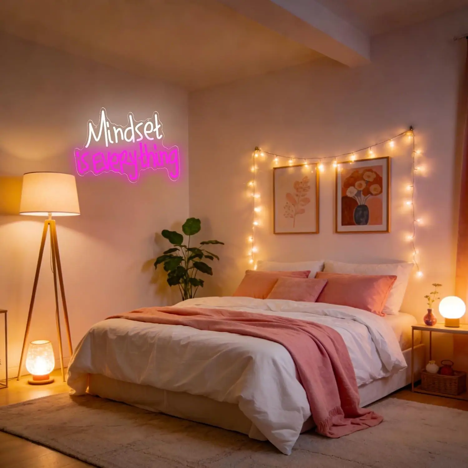 Mindset is Everything Neon Sign USB Dimmable LED Light for Home Office Bedroom Gym Themed Motivational Wall Art Decor Gifts