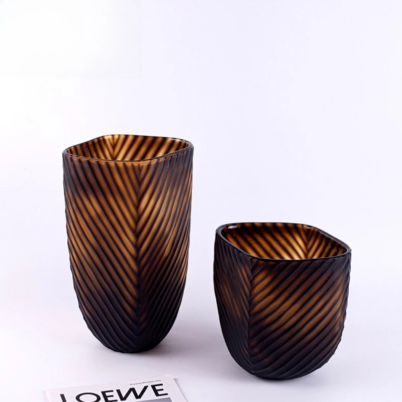 DSA light luxury creative amber twill glass vase home soft decoration ornament retro art water culture device