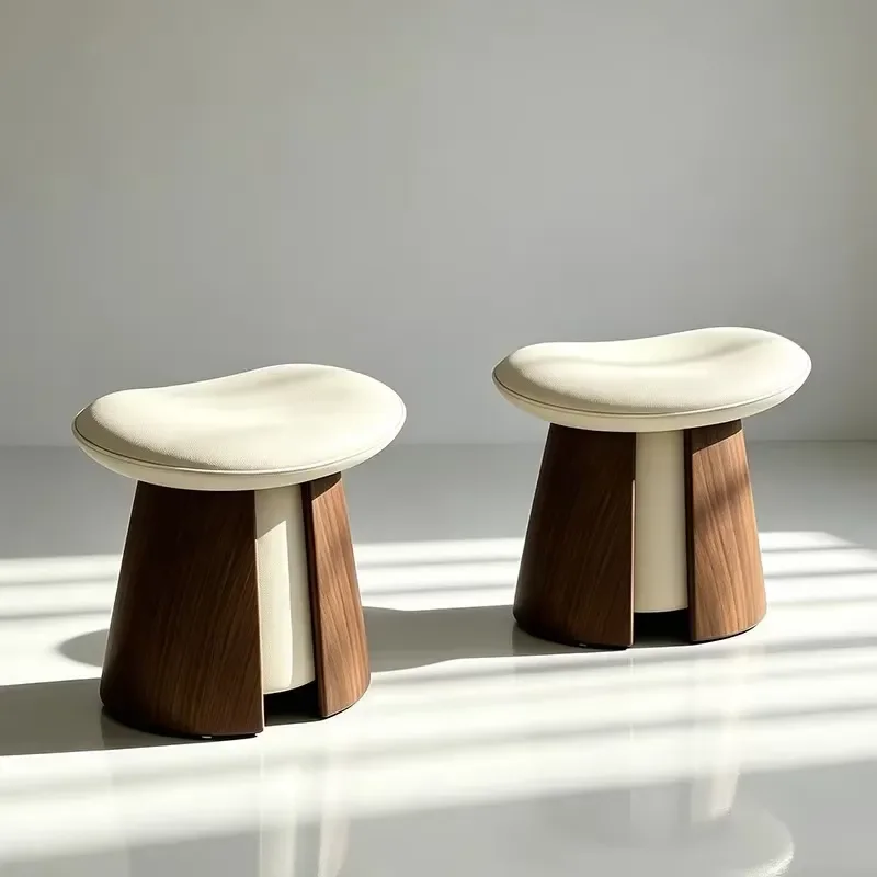 Retro Curved Wooden Mushroom Stool Multi Functional Side Table For Bedroom Dresser Porch Shoe Changing Bench Small Round Seat